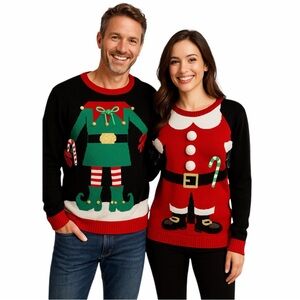 Holiday Time Two Person Ugly Christmas Sweater Elf Santa L/XL Couples Matching